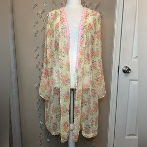 Sheer Flower and Lace Kimono